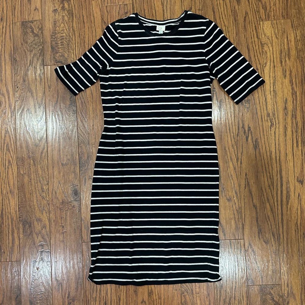 a new day Black and Cream Striped Midi Dress